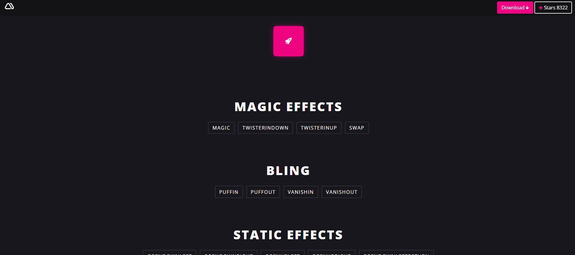 Magic Animations CSS3 特效動畫庫互動展示畫面