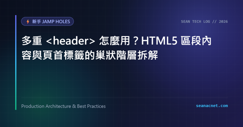 多重 header 怎麼用？HTML5 區段內容與頁首標籤的巢狀階層拆解 特色圖片