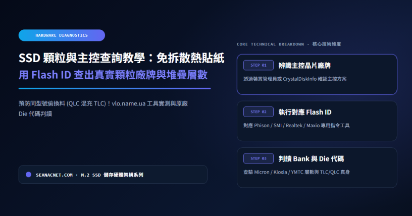 SSD 顆粒查詢與主控辨識教學：免撕保固貼紙，用 Flash ID 查出真實顆粒廠牌與型號 特色圖片